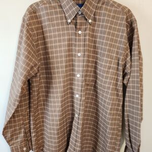 Towncraft Men's Tan and White Plaid Button Down Shirt